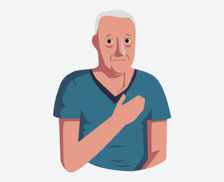 Old man touching his chest
