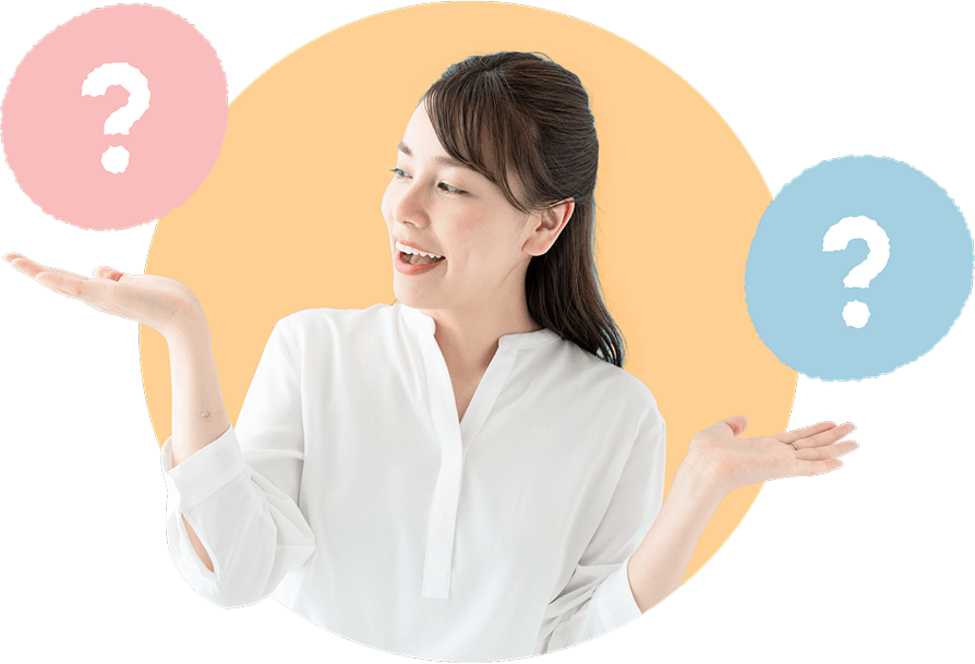 lady smiling with question mark