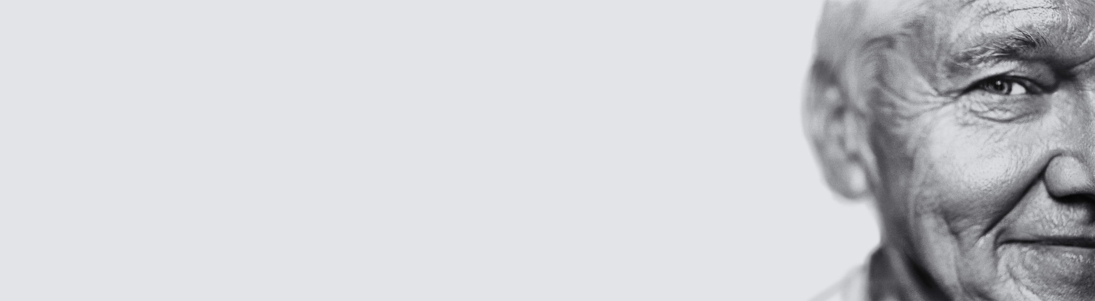 old man looking in black and white