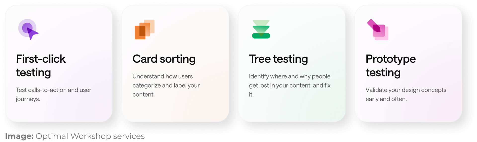 Screenshot of some of Optimal Workshop's products
