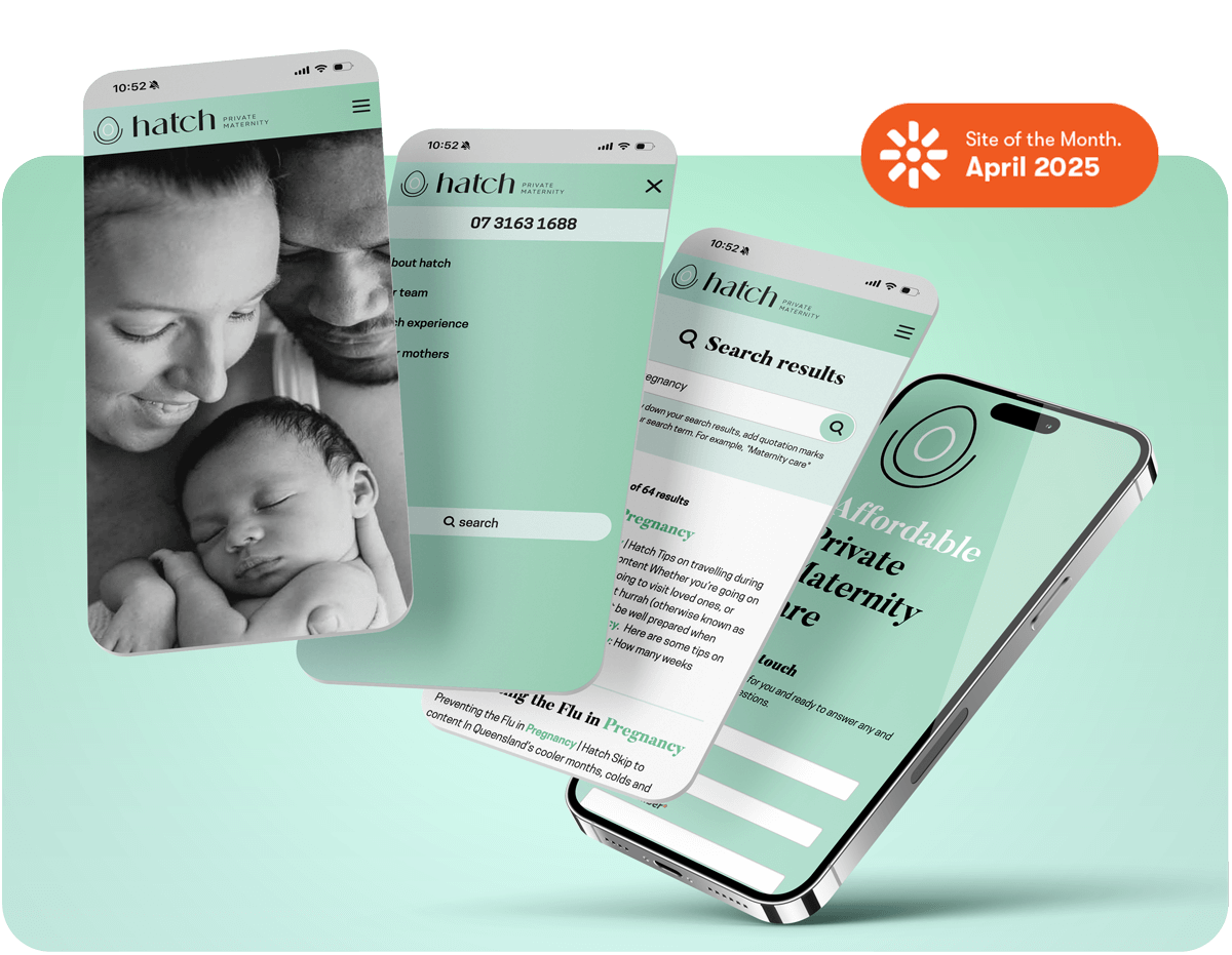 Mockup of Hatch Maternity website on mobile screens
