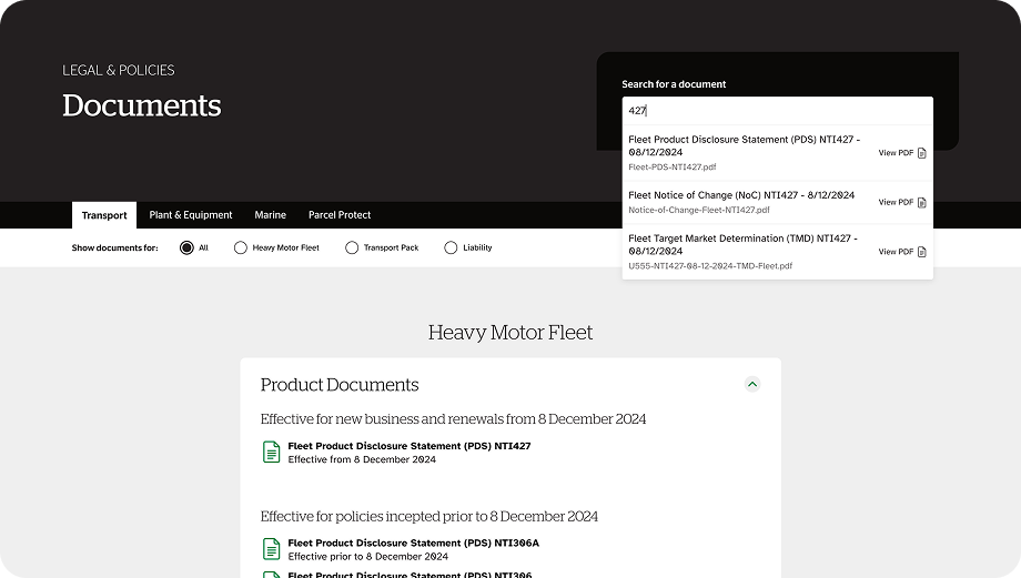 Screenshot of the Broker's Policy documents section on the NTI website
