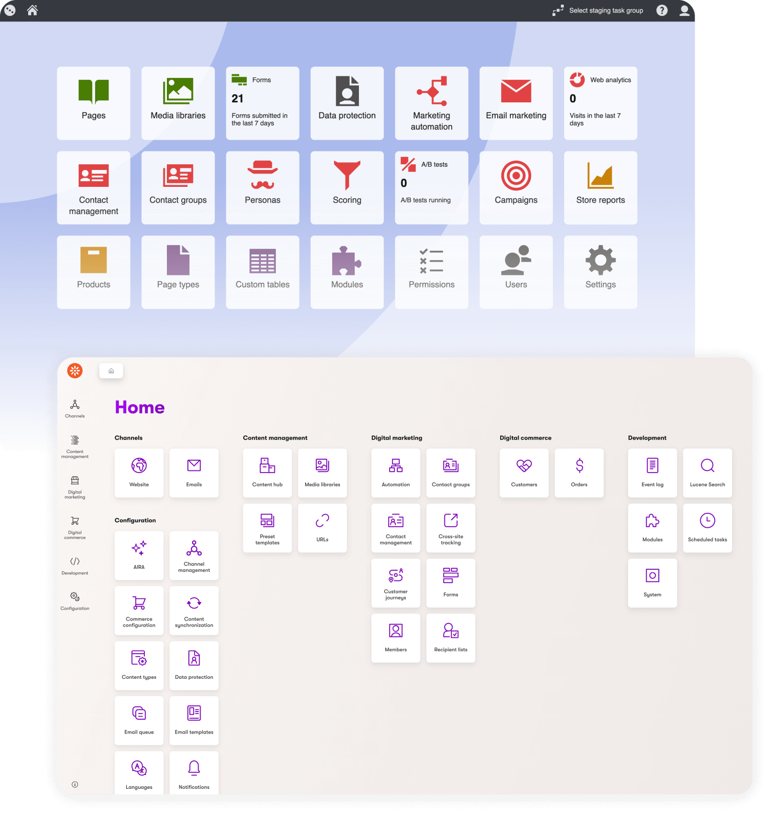 Kentico 13 and Xperience by Kentico admin dashboards
