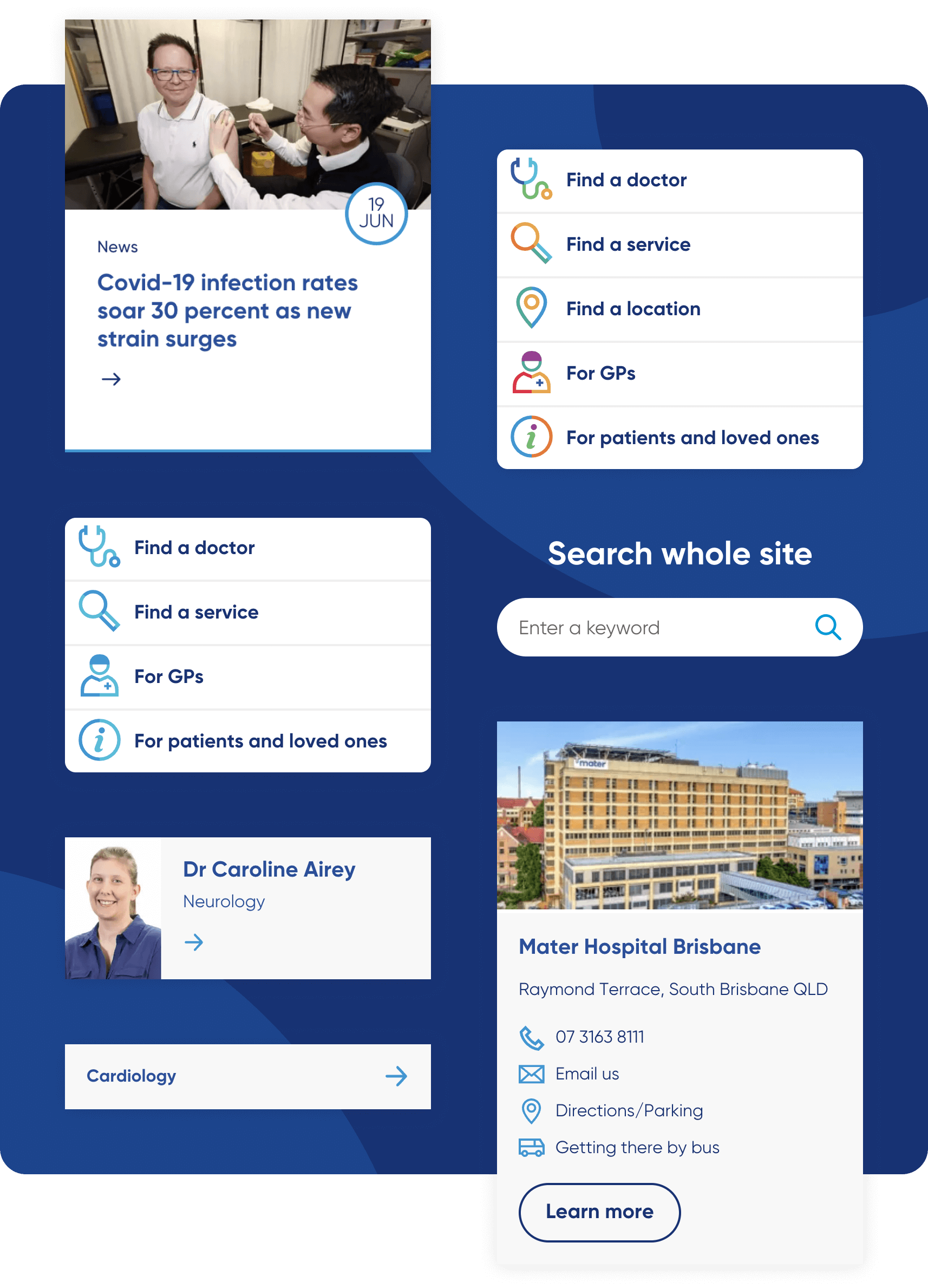 Example of multiple UI elements on the Mater website
