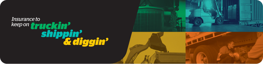 NTI's tagline: Insurance to keep on Truckin' Shippin & diggin' with a branded image collage