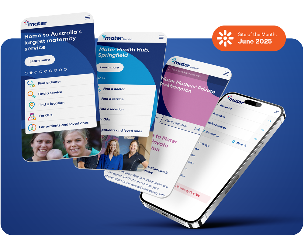Mockup of the Mater Corporate website on mobile devices