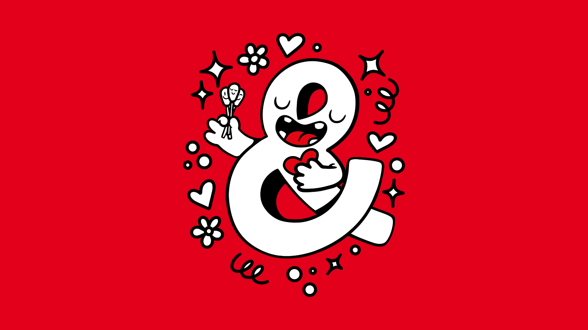 Ilustración de un & o ampersand caricaturizado, rodeado por corazones y sosteniendo 3 cotonitos para registro
