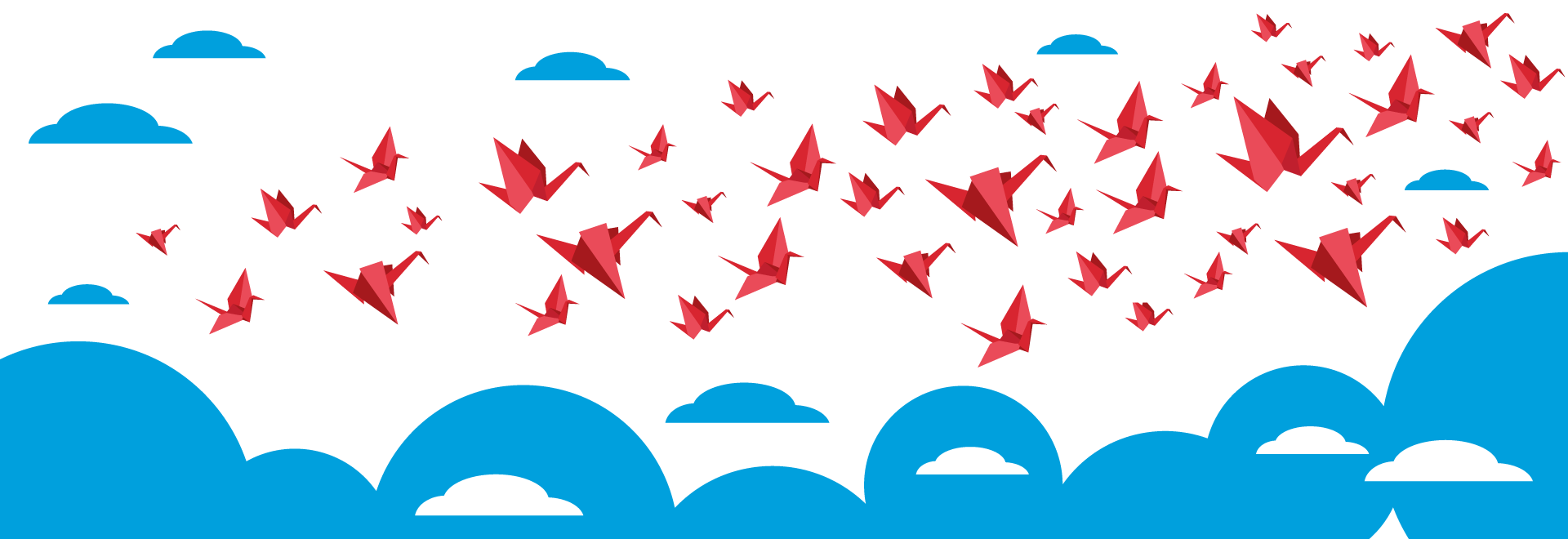 Grullas rojas que representan a los 100 mil donantes 