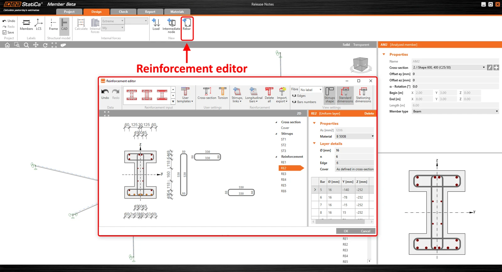 Reinforcement editor in concrete member