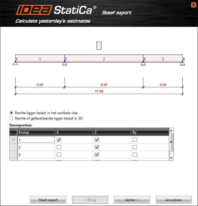 Staaf export in IDEA Beam vanuit RFEM