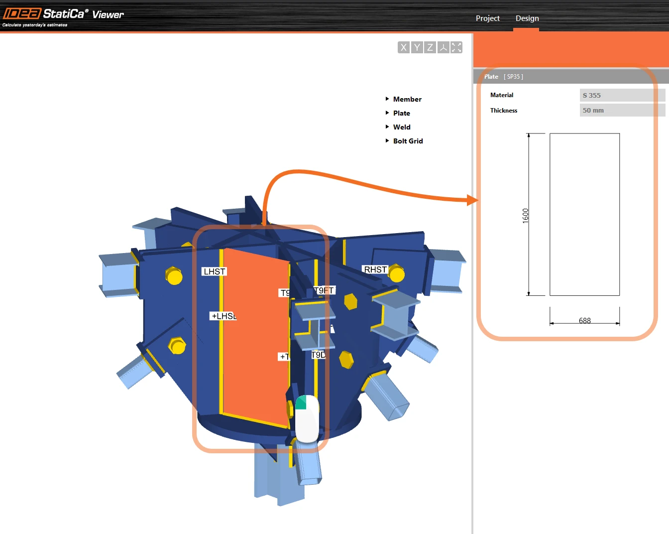 A complex 3D model in our online Viewer displaying the properties of an isolated plate