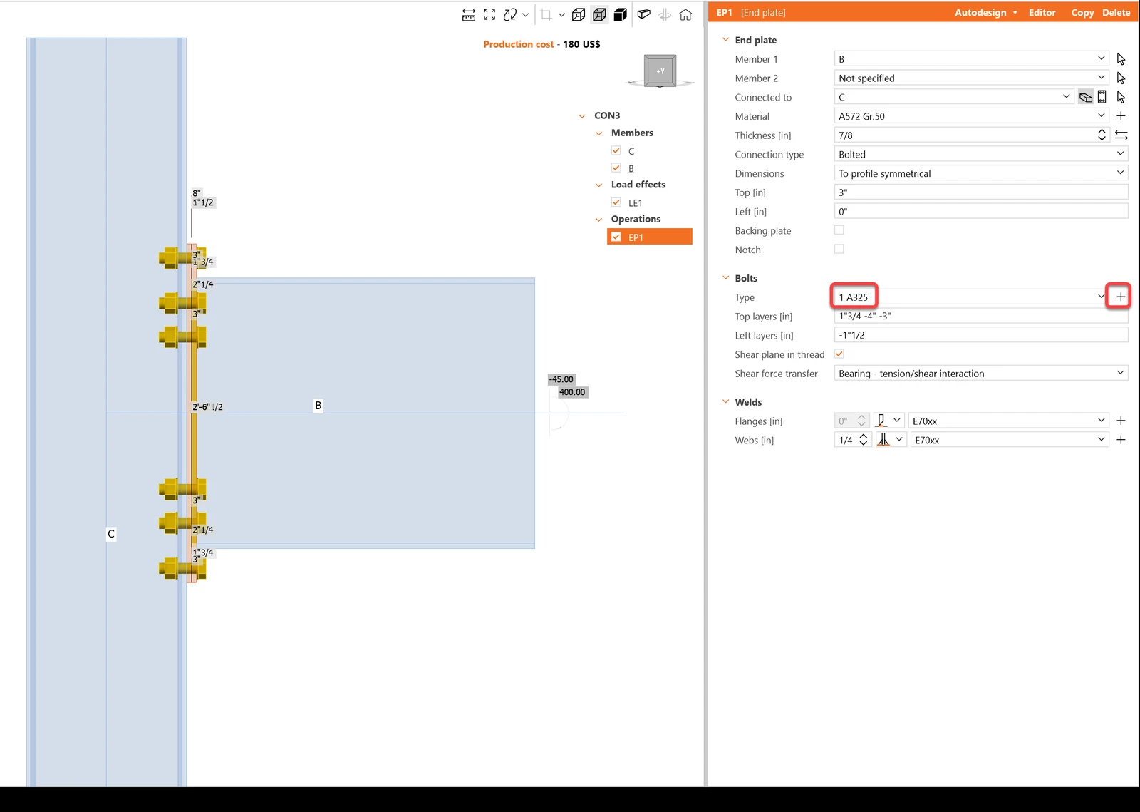 Change bolt diameter in end plate operation