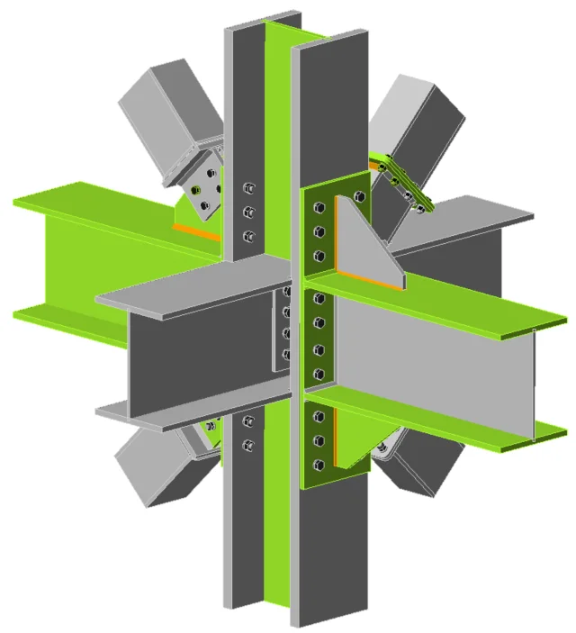 3D connections with braces and stiffeners