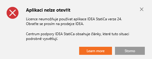 Chybová hláška - Licence neumožňuje používat aplikace verze