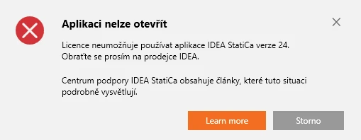 Chybová hláška - Licence neumožňuje používat aplikace verze