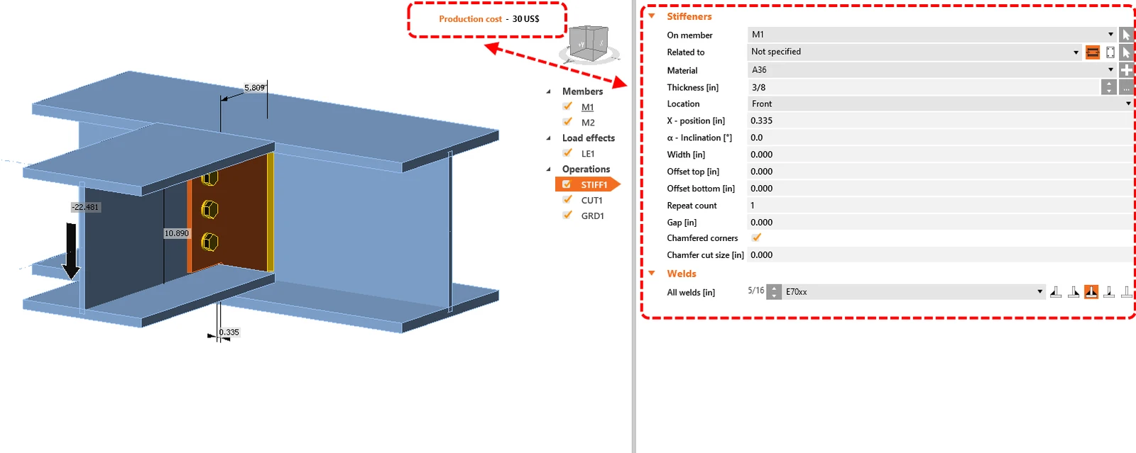 Production costs - shear connection