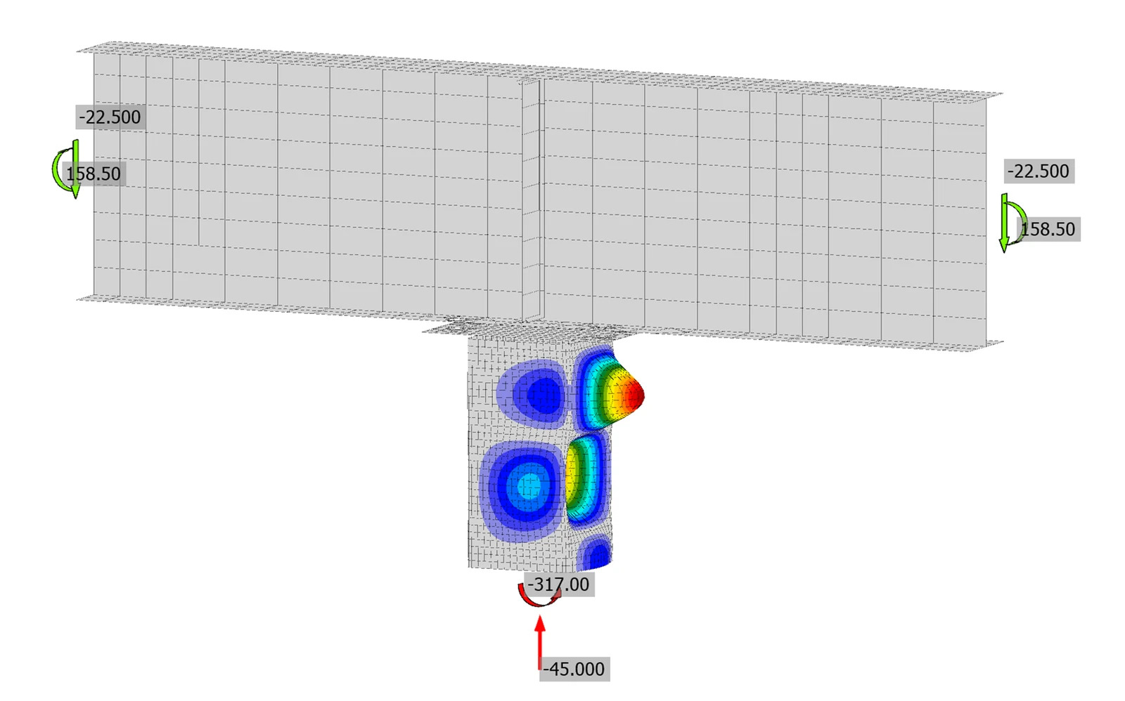 Fig. 3 Buckled shape for beam-over-column connection with a W18X40 beam