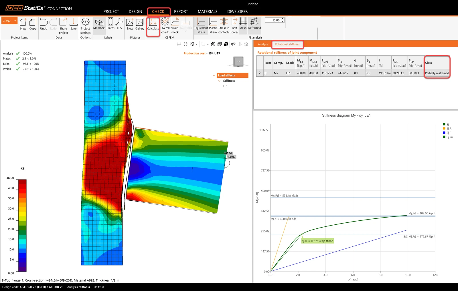 Stiffness analysis results- moment-rotation diagram