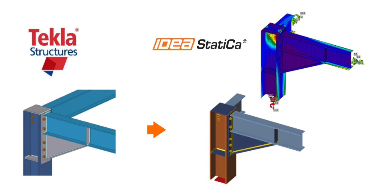 IDEA StatiCa step-by-step tutorial showing how the FREE plugin for Tekla Structures allows exporting a steel connection to IDEA StatiCa and sharing it with the team. Structural design of welded and bolted steel connections.