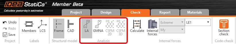 four analysis in IDEA StatiCA: linear analysis, GMNA, CSFM 2D, CSFM 3D
