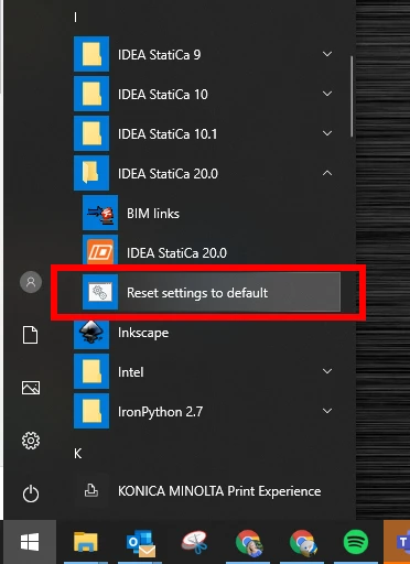 Reset settings to default