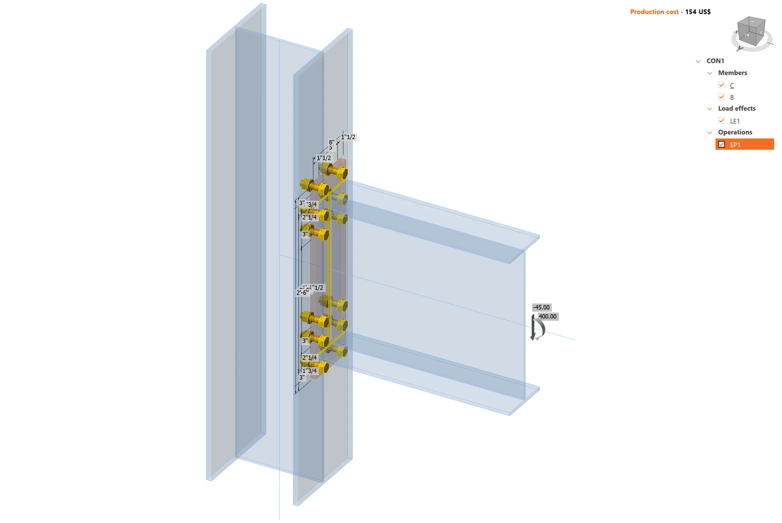 Transparent view of a moment end plate connection