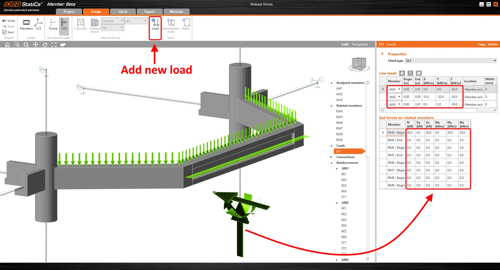 Line load on concrete member