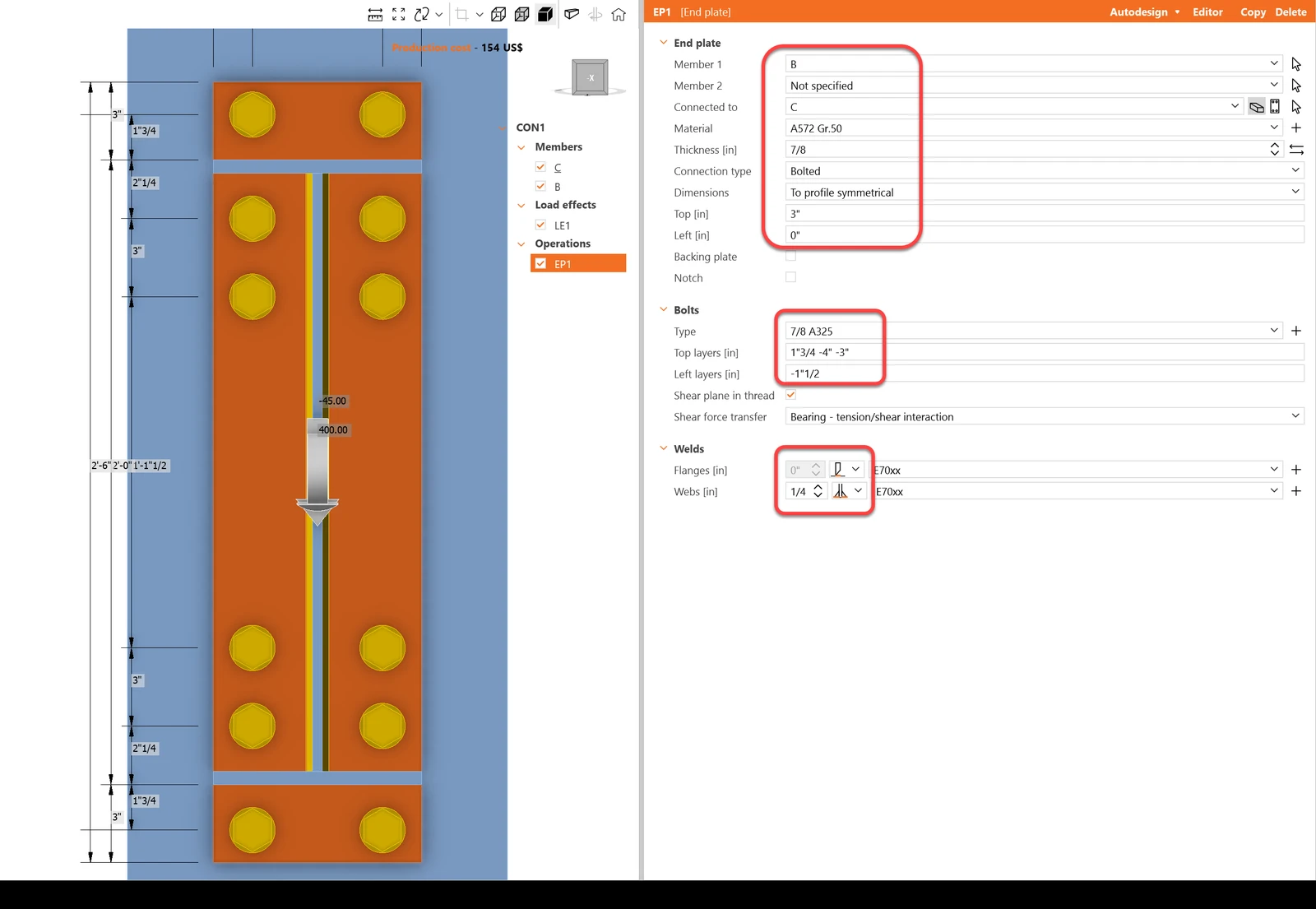 End plate operation properties