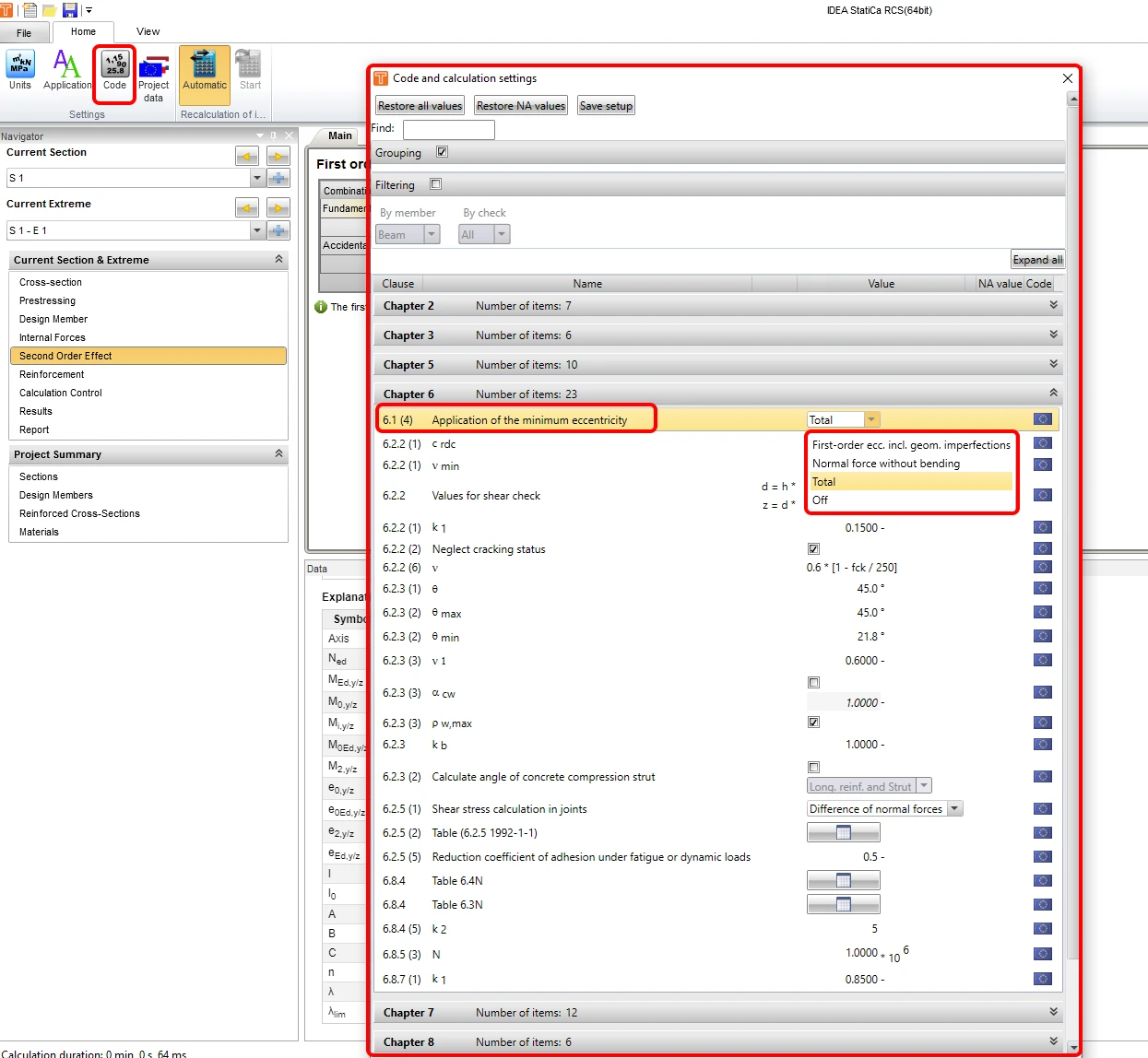 Here you can select how to define the minimum eccentricity according to Eurocode