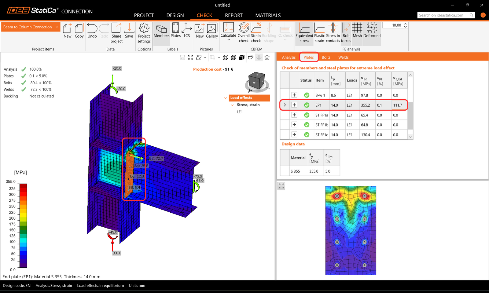 Continuous beam over column connection design (EN)