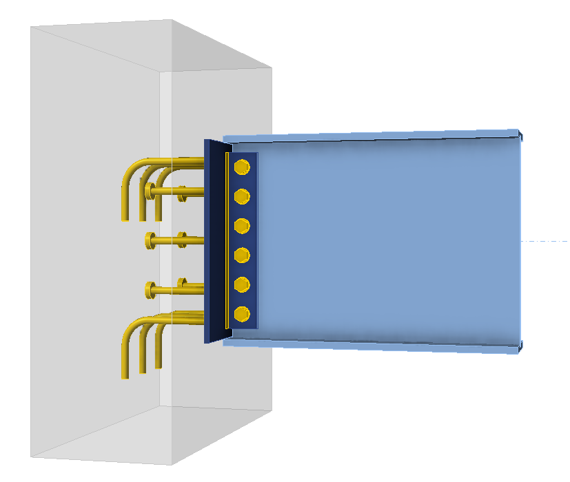 Embedded plate in IDEA StatiCa connection with headed studs and welded rebar