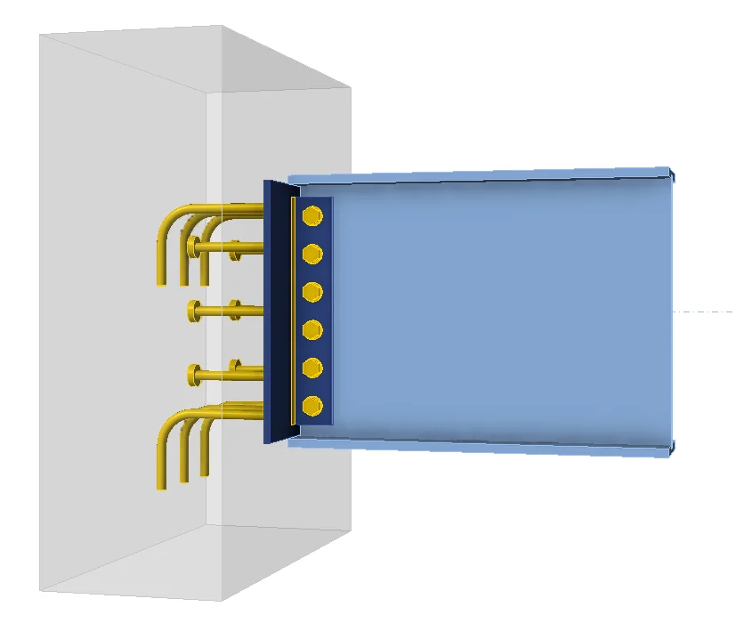 Embedded plate in IDEA StatiCa connection with headed studs and welded rebar