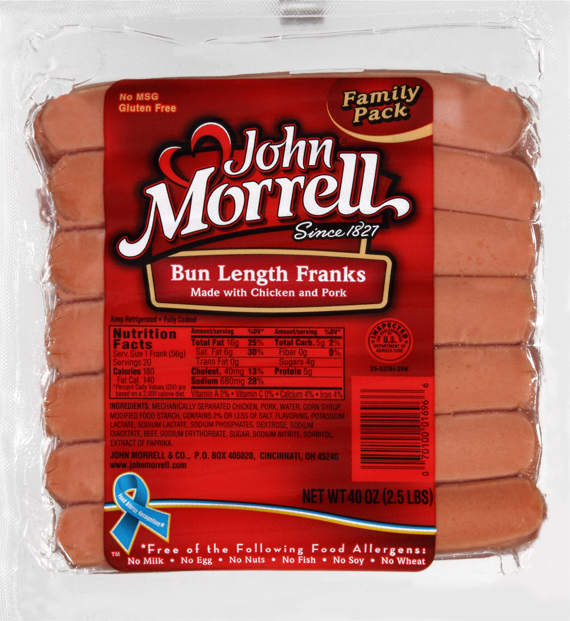 Family Pack Bun Length Franks made with Chicken and Pork - 40 oz.