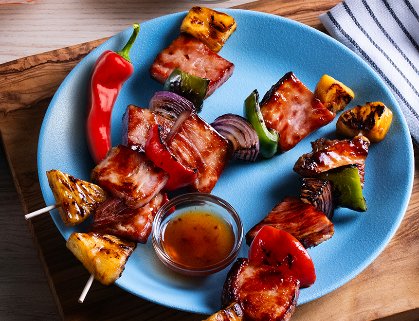 Spicy Pineapple Ham Skewers