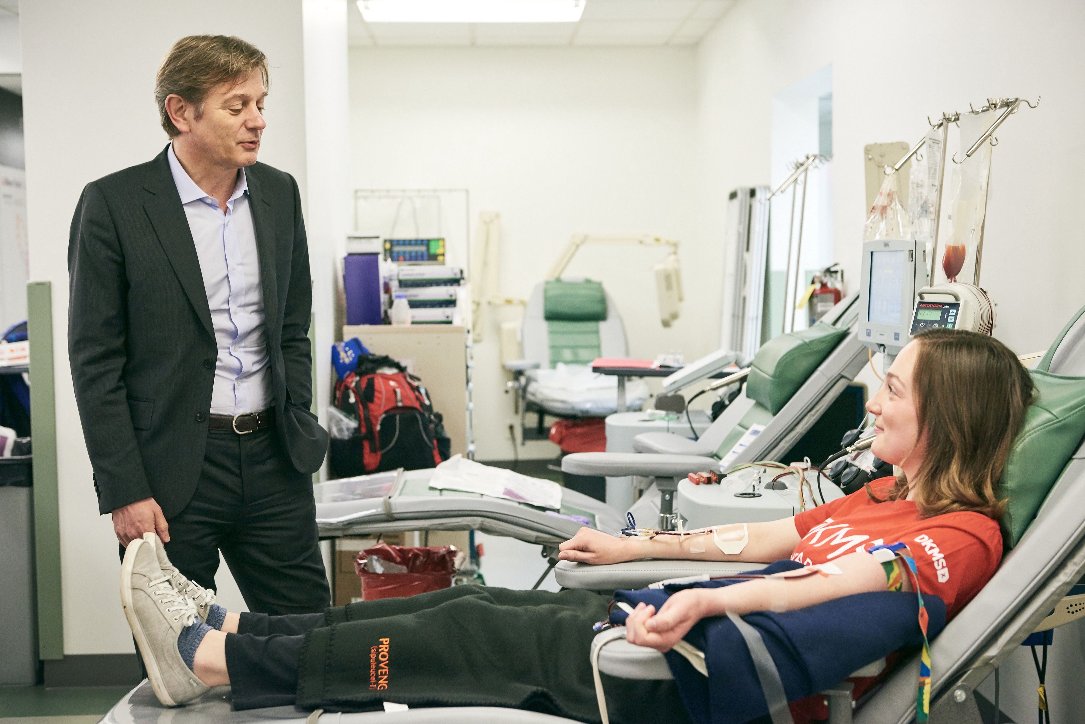 This is me during my peripheral blood stem cell donation. I appreciated that Dr. van den Brink came to visit.