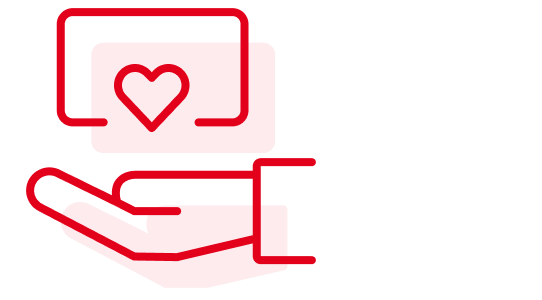 icon hand holding a card with a heart