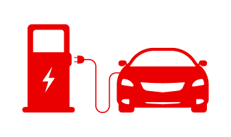 Red icon of an electric car and a charger
