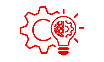 icone rouge d'un engrenage et une ampoule