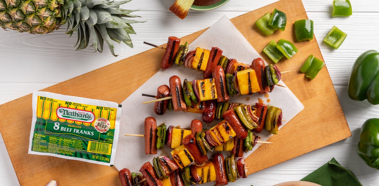 BBQ Hawaiian Hot Dog Skewers | Nathans