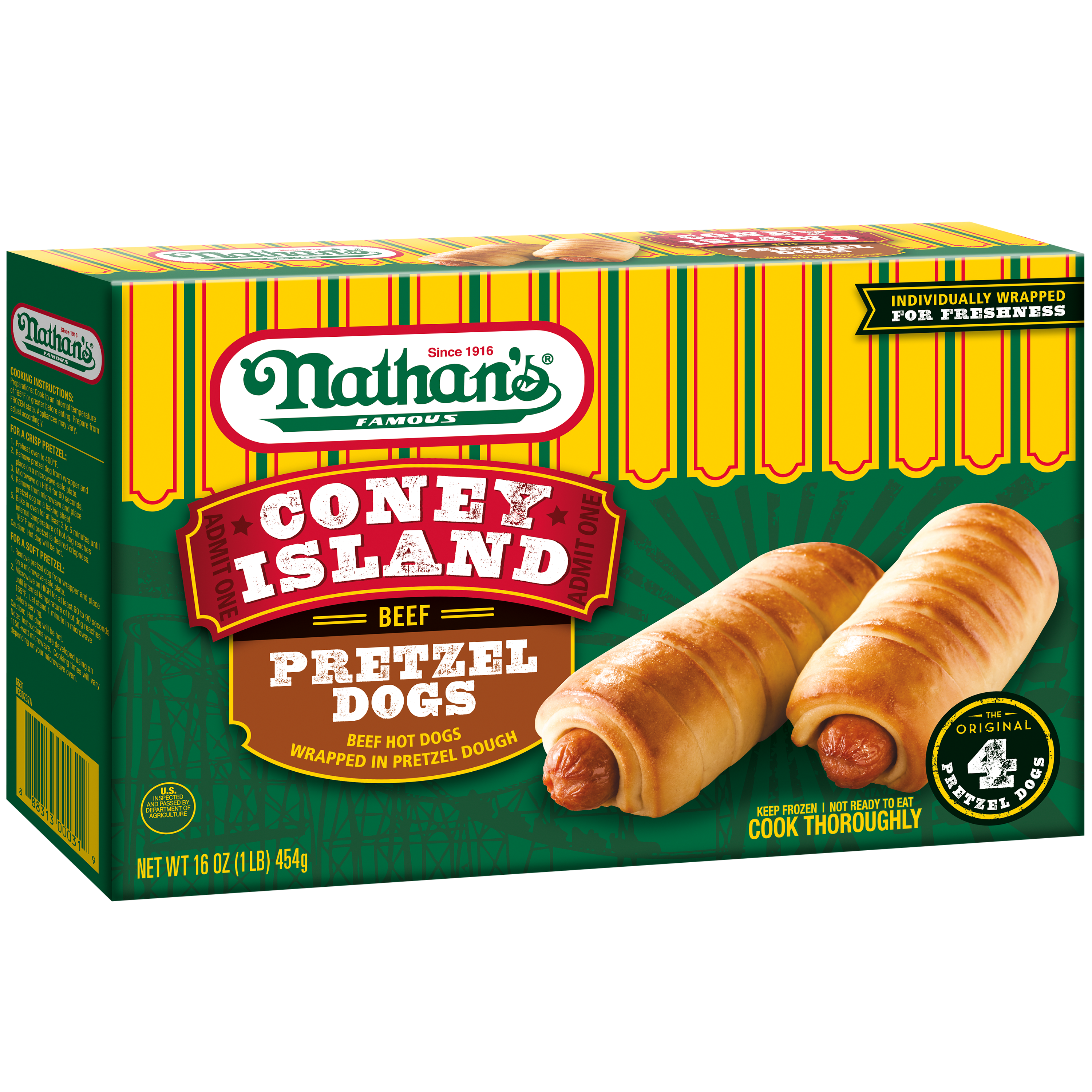 Coney Island Pretzel Dogs, Beef Hot Dogs Wrapped in Pretzel Dough - 4 Pack