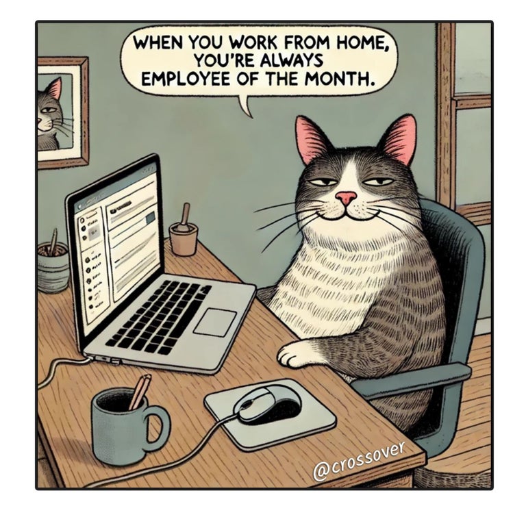 @crossover remote work comics and cartoons #10: Remote work passion cat.