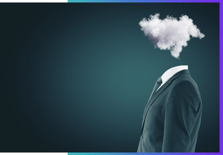A man in a suit with a cloud in his head