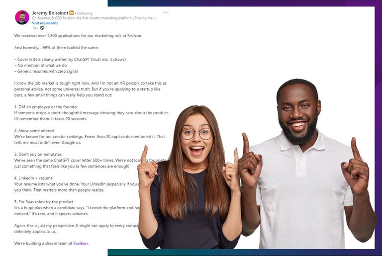 LinkedIn post by Favikon founder