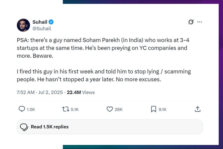 A screenshot of a social media post on X from Suhail