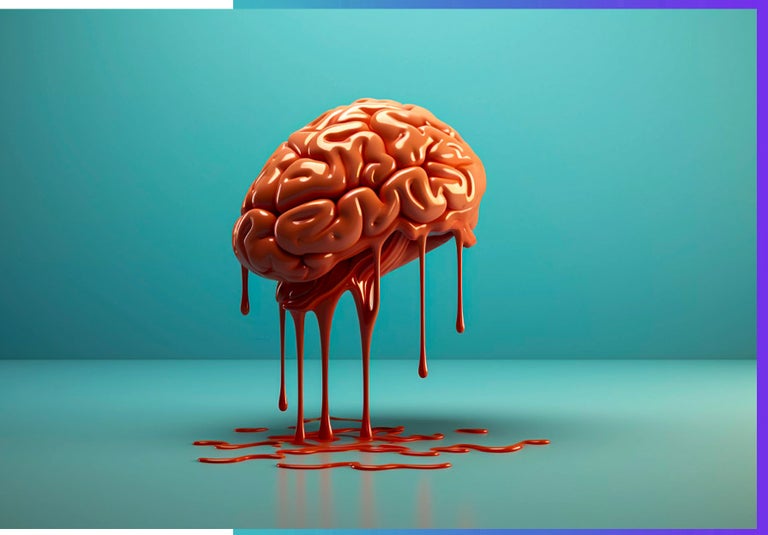 A brain slowly melting from AI rot.