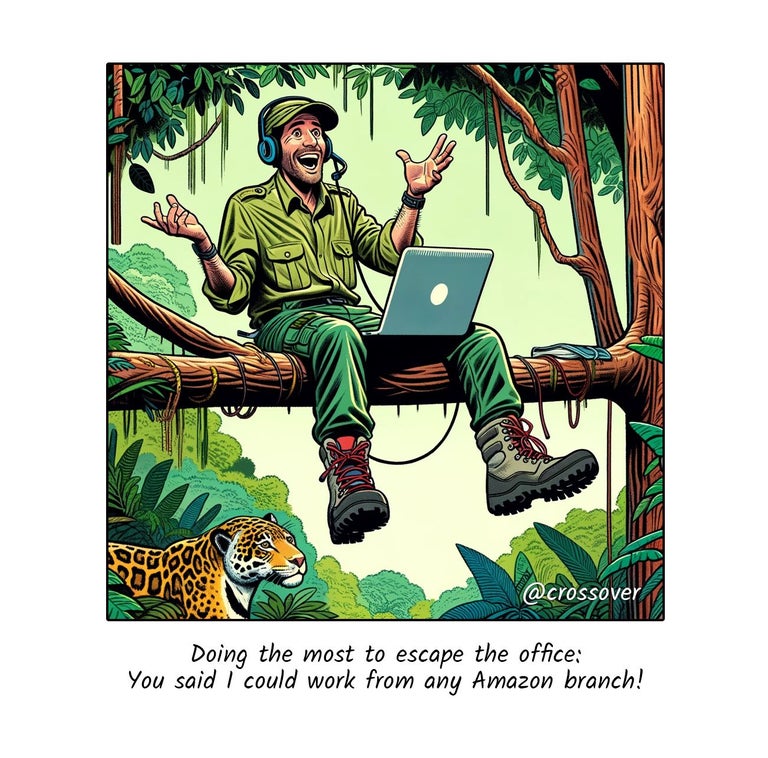 @crossover remote work comics and cartoons #38: Amazon wfa pun.