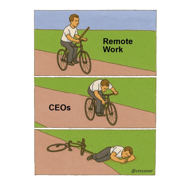 @crossover remote work comics and cartoons #34: Remote work meme.
