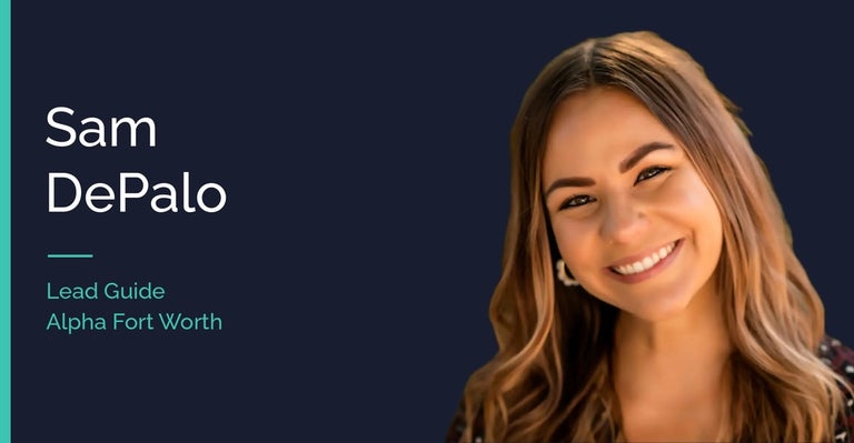 Sam DePalo, Lead Guide at Alpha Fort Worth, beside her name and role.