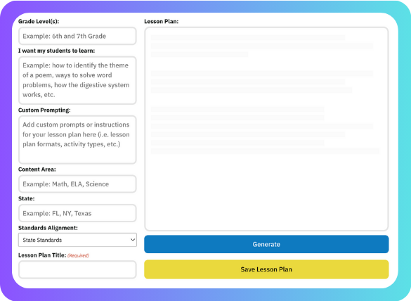AutoClassmate.io’s AI-powered lesson planner interface.