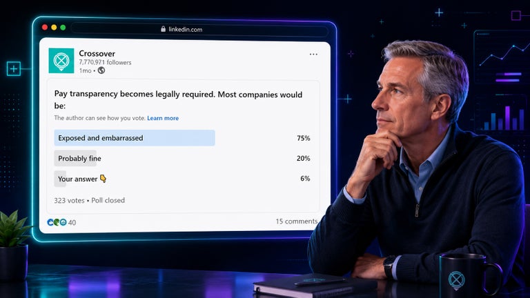 Crossover 2026 poll on LinkedIn - Pay transparency. 